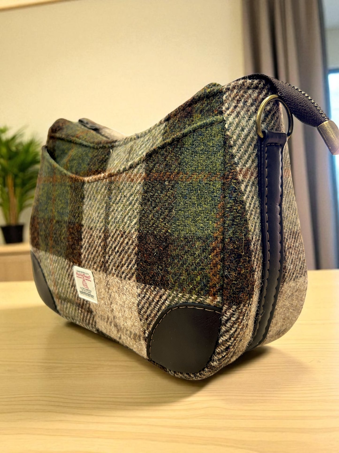 Harris Tweed Shoulder Bag with Detachable Strap Beige Brown Olive Plaid Handbag Fall Fashion Gifts