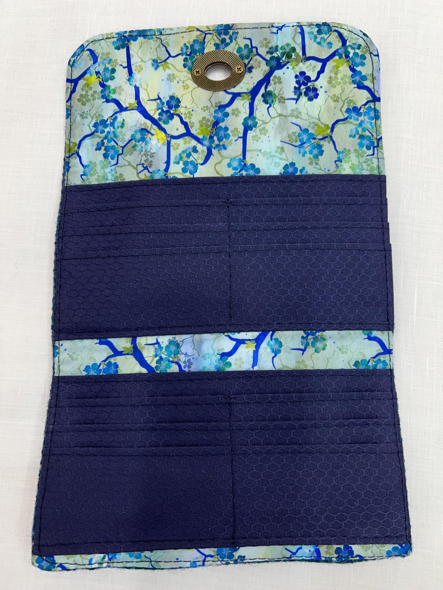 Trifold Harris Tweed Wallet with Twist Lock Closure Blue Plaid