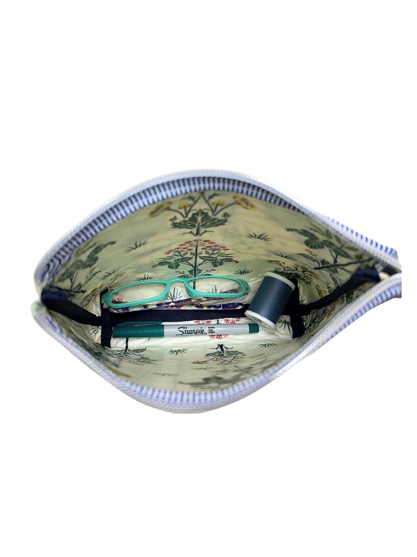 Sage Green Bird Floral Zipper Pouch | Handmade Makeup Bag | Botanical Bird Cosmetic Bag | Be•Spoken Handmade