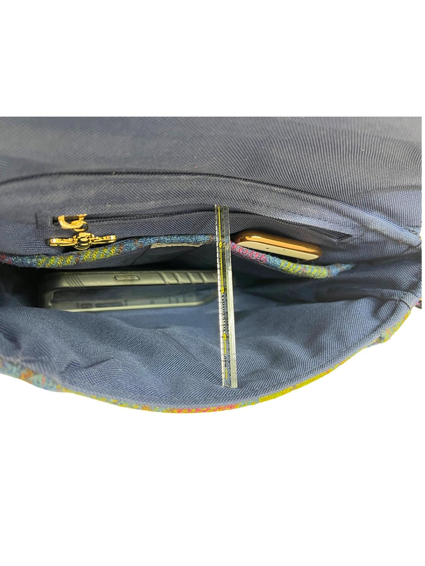 Crossbody Harris Tweed Glenwillow Saddle Bag Purse Denim Blue Raspberry Plaid