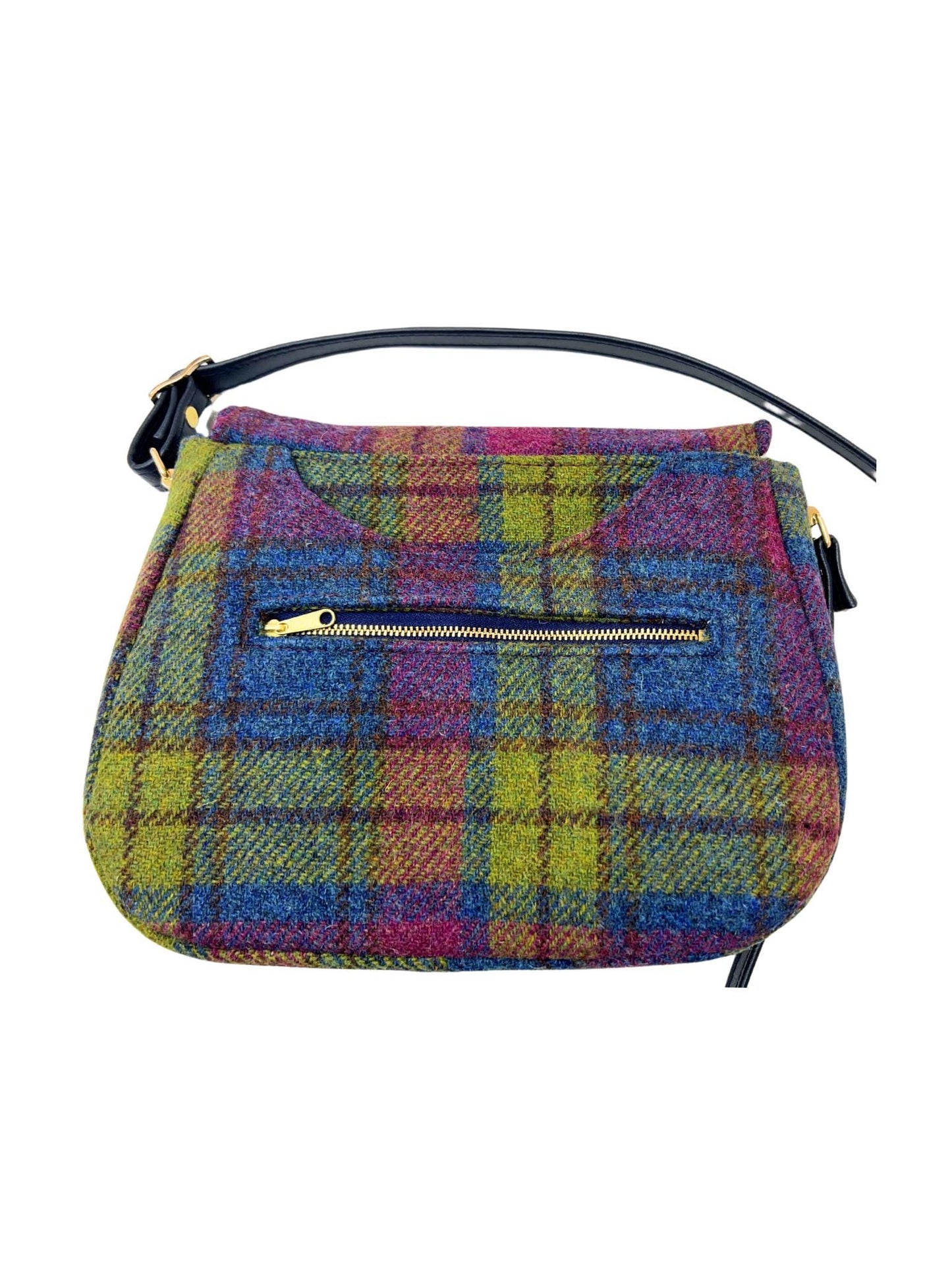 Crossbody Harris Tweed Glenwillow Saddle Bag Purse Denim Blue Raspberry Plaid
