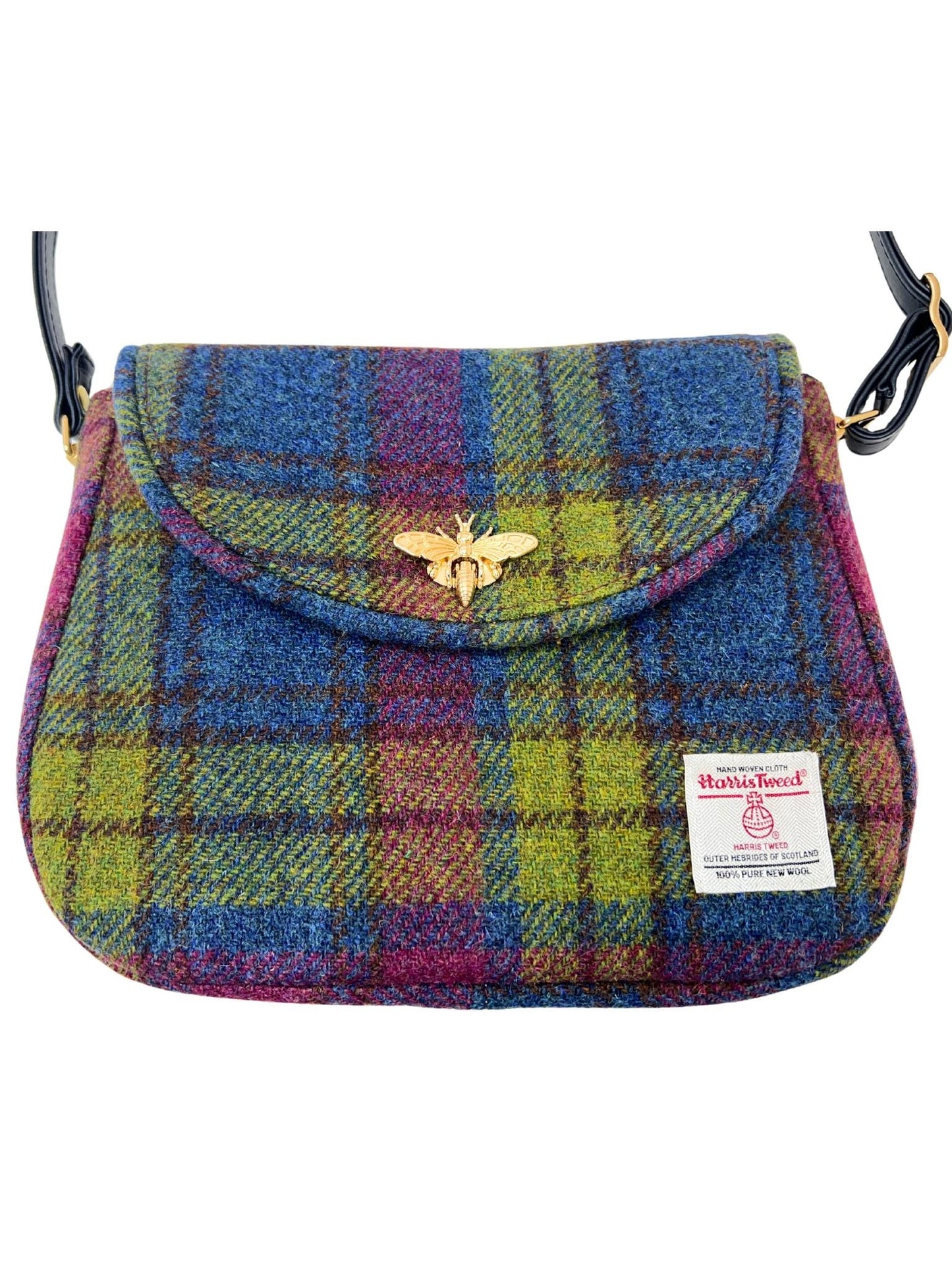 Crossbody Harris Tweed Glenwillow Saddle Bag Purse Denim Blue Raspberry Plaid