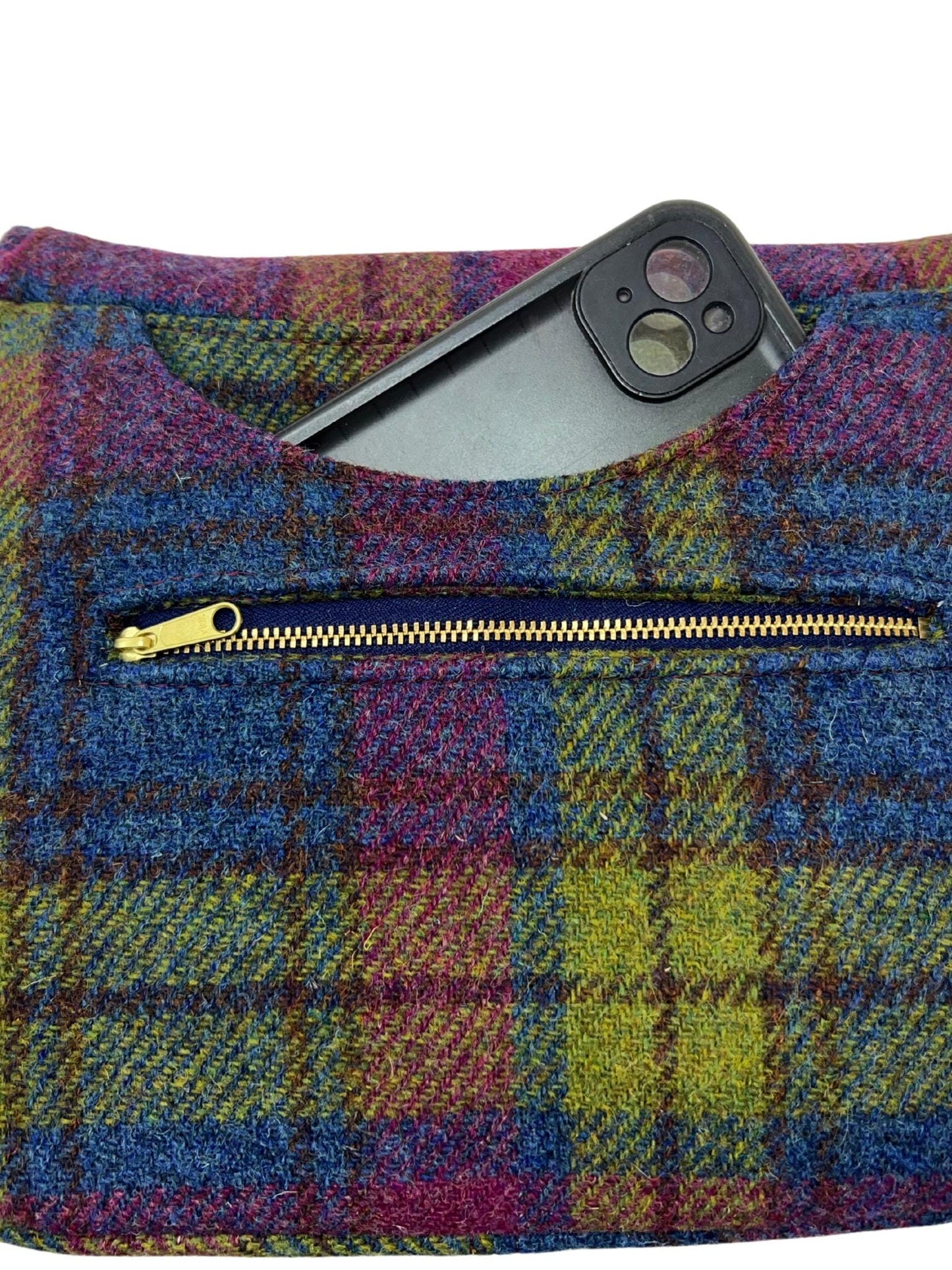 Crossbody Harris Tweed Glenwillow Saddle Bag Purse Denim Blue Raspberry Plaid