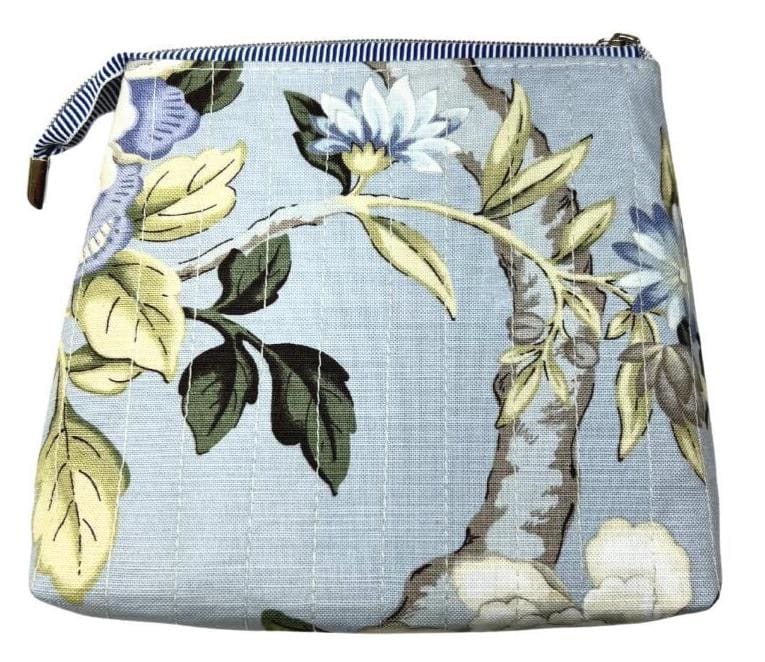 Blue Bird Floral Zipper Pouch | Handmade Makeup Bag | Botanical Bird Cosmetic Bag | Be•Spoken Handmade