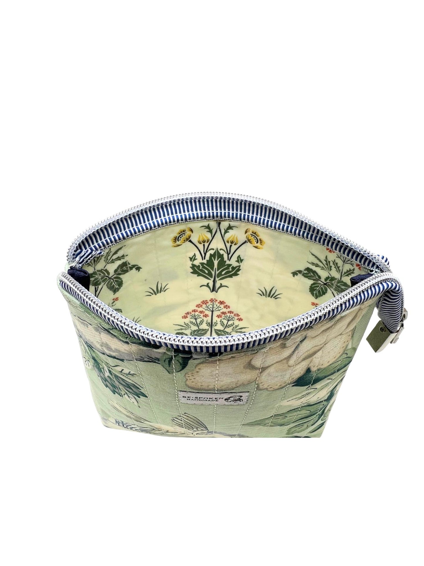 Sage Green Bird Floral Zipper Pouch | Handmade Makeup Bag | Botanical Bird Cosmetic Bag | Be•Spoken Handmade
