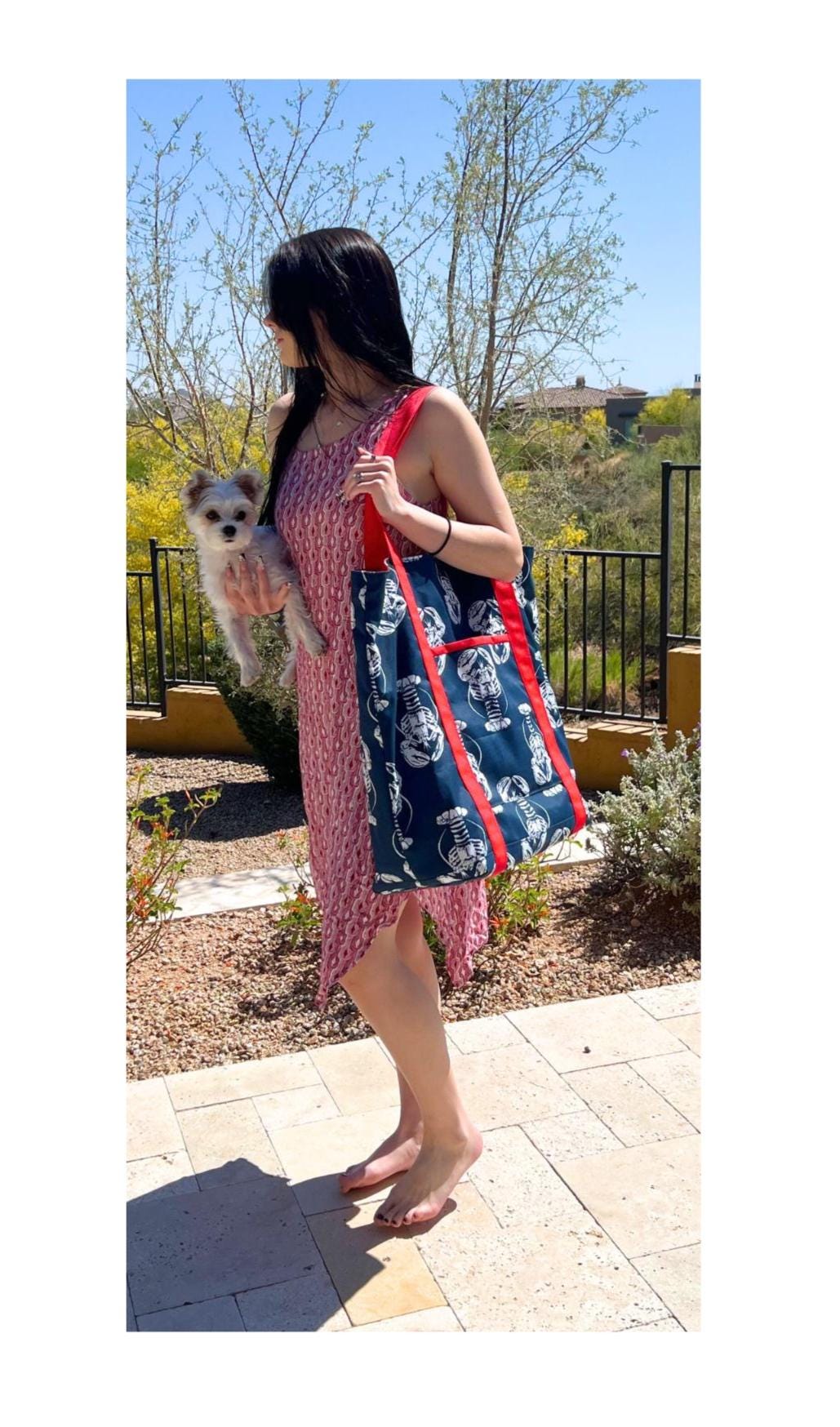 Tote Bag Beach Carry All Lobster Print Oversized