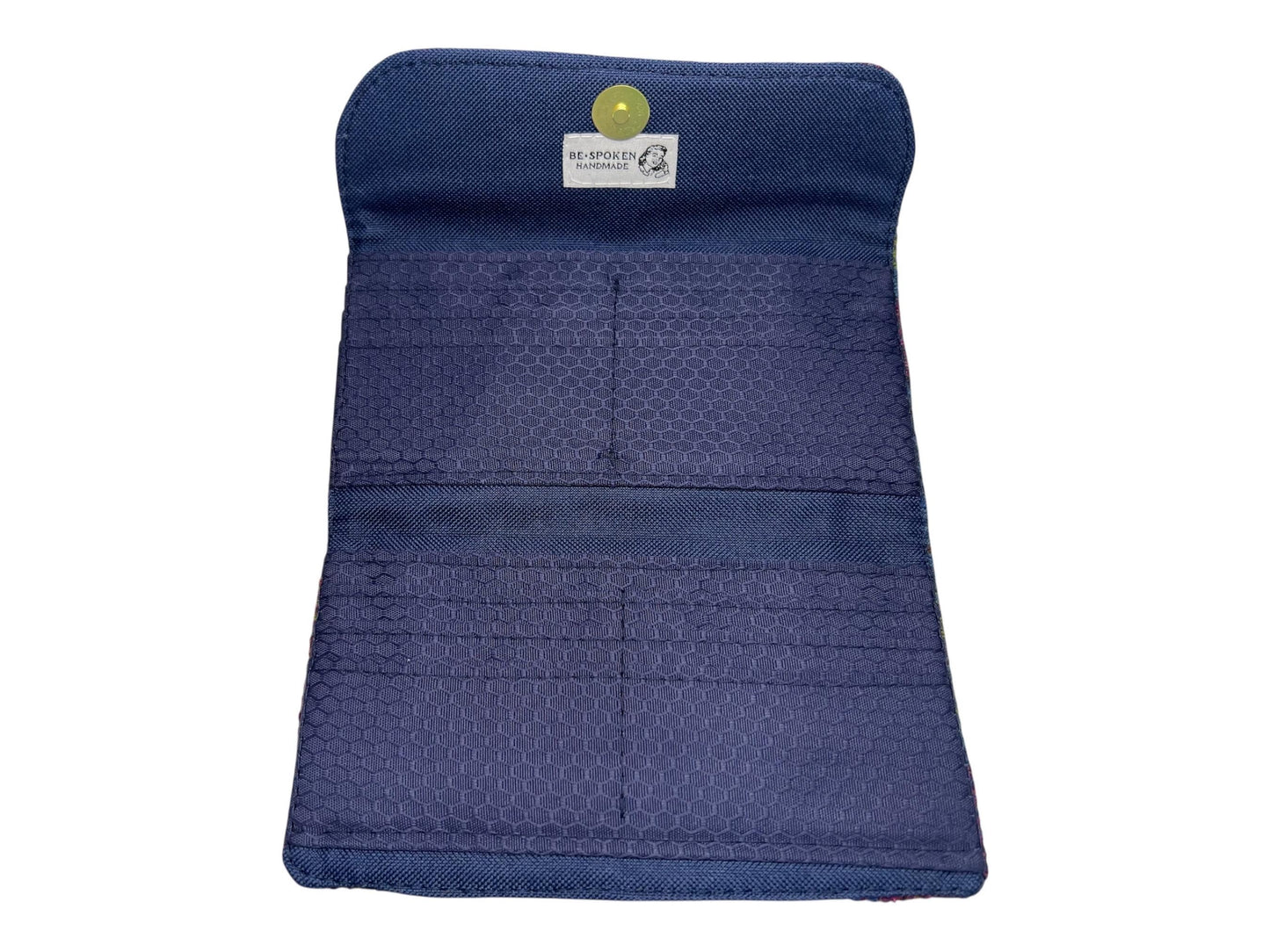 Trifold Harris Tweed Wallet with Magnetic Closure Denim Blue Raspberry Plaid
