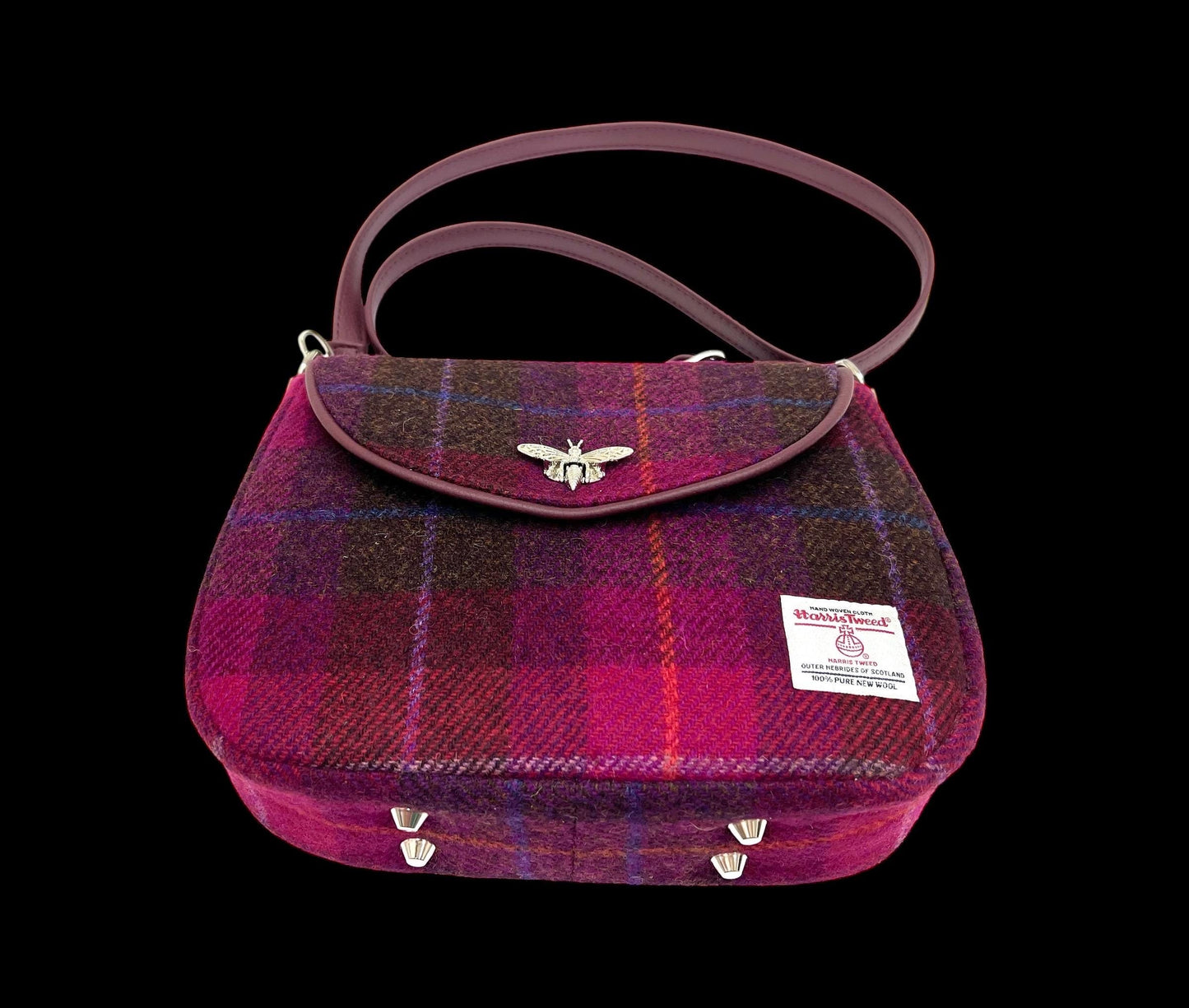 Crossbody Harris Tweed Glenwillow Saddle Bag Purse Cerise Plaid