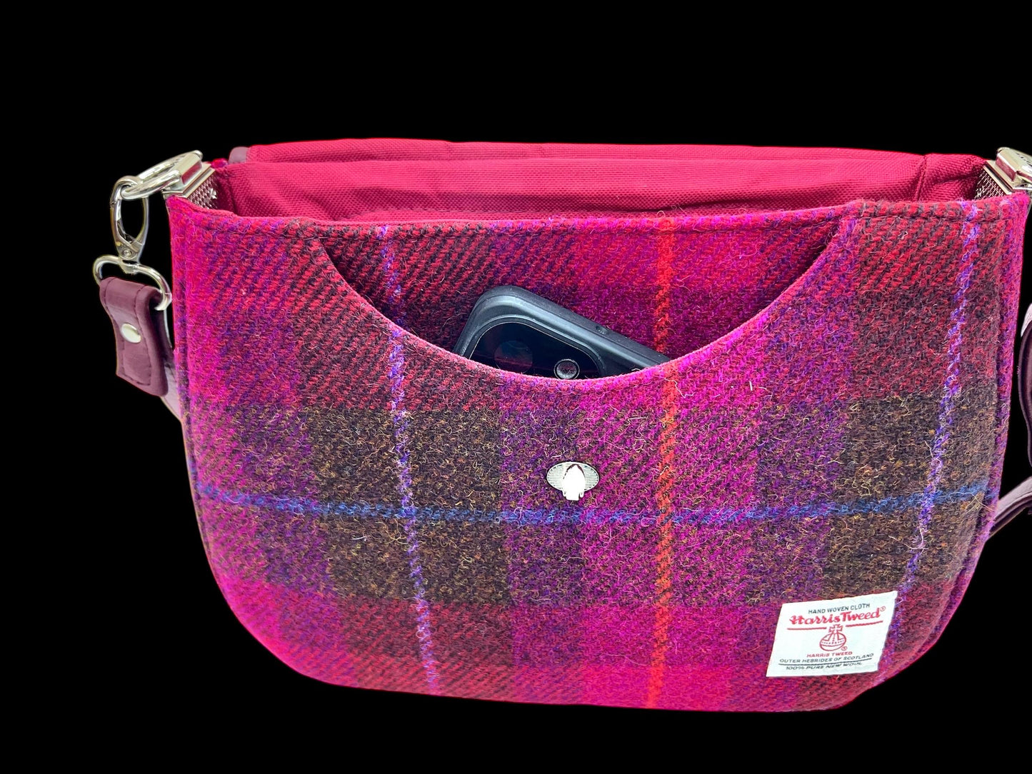 Crossbody Harris Tweed Glenwillow Saddle Bag Purse Cerise Plaid