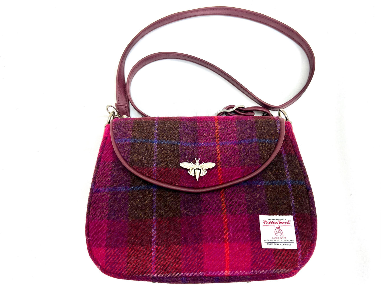 Crossbody Harris Tweed Glenwillow Saddle Bag Purse Cerise Plaid