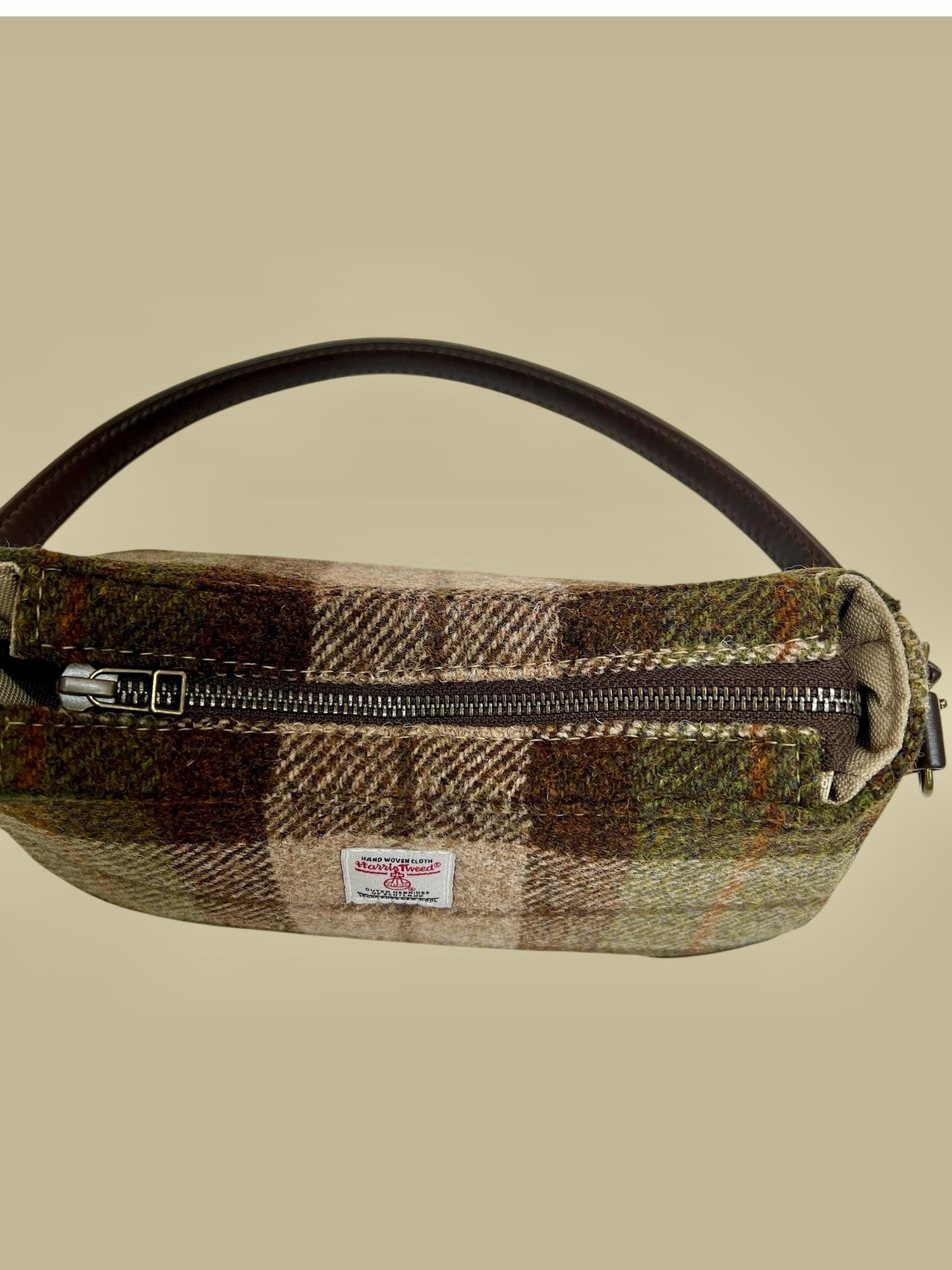 Harris Tweed Shoulder Bag with Detachable Strap Beige Brown Olive Plaid Handbag Fall Fashion Gifts