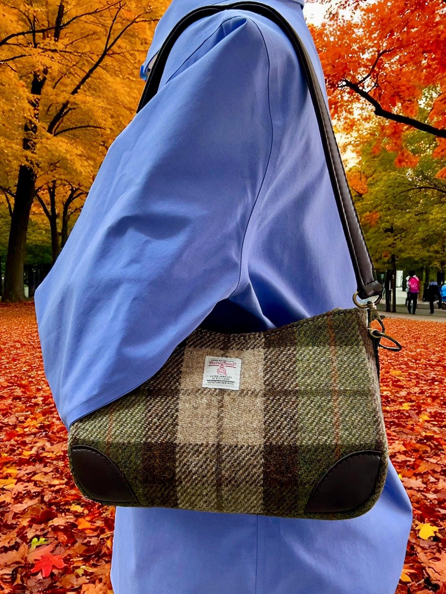 Harris Tweed Shoulder Bag with Detachable Strap Beige Brown Olive Plaid Handbag Fall Fashion Gifts