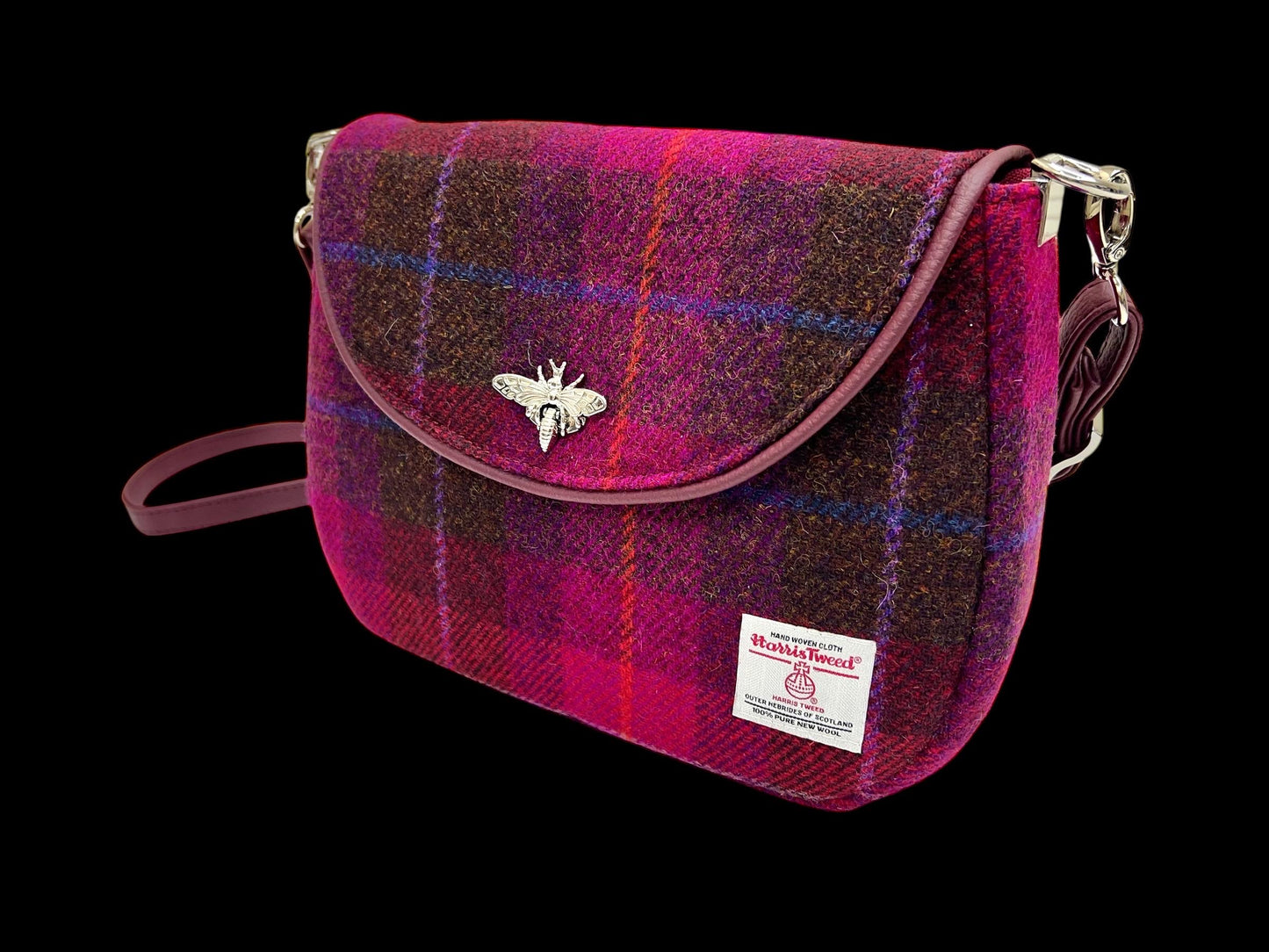 Crossbody Harris Tweed Glenwillow Saddle Bag Purse Cerise Plaid