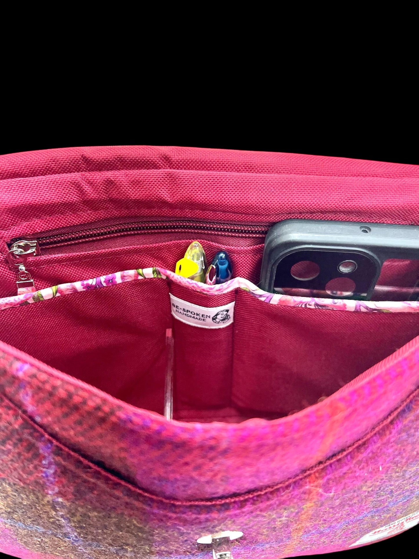 Crossbody Harris Tweed Glenwillow Saddle Bag Purse Cerise Plaid