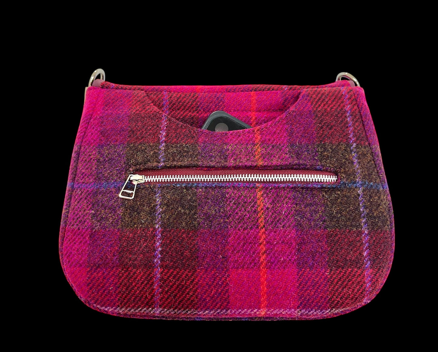 Crossbody Harris Tweed Glenwillow Saddle Bag Purse Cerise Plaid