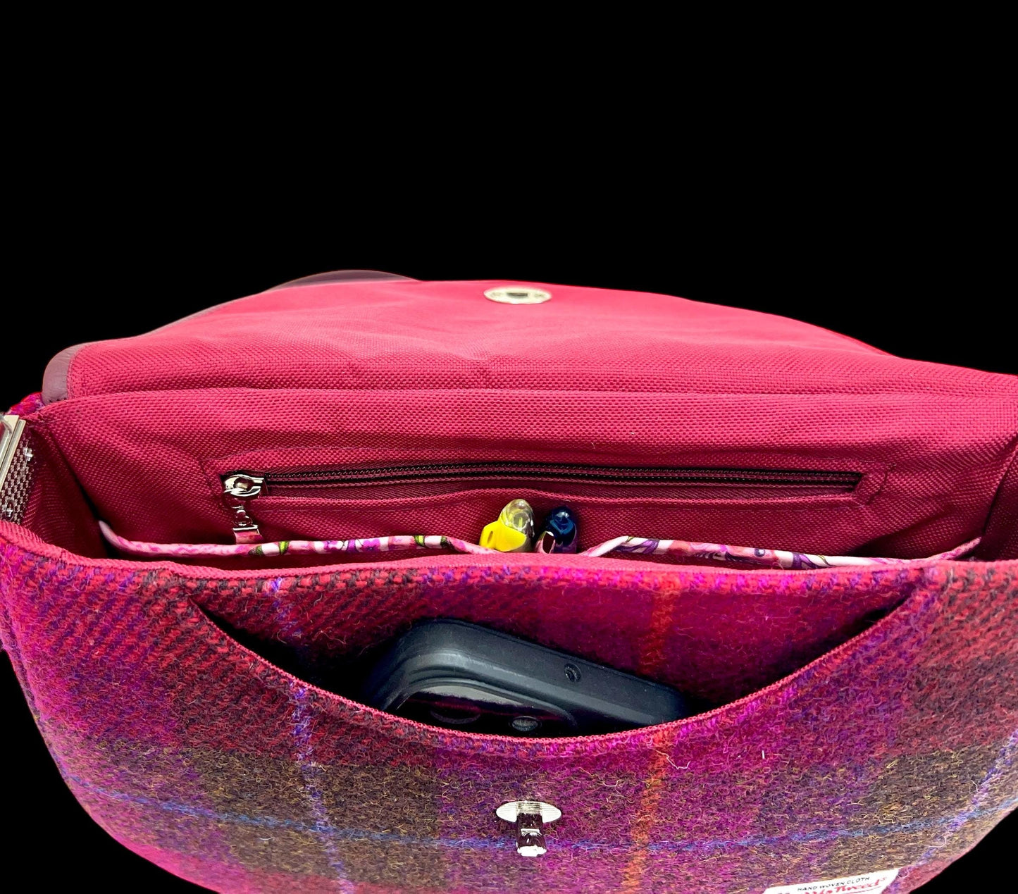 Crossbody Harris Tweed Glenwillow Saddle Bag Purse Cerise Plaid