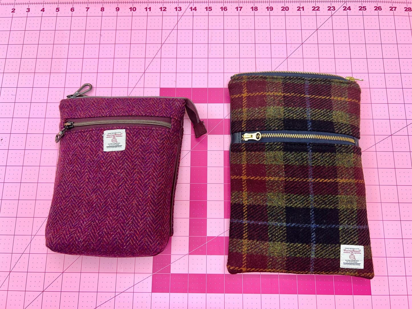 Harris Tweed Mini Isabella Crossbody Herringbone Purse Raspberry