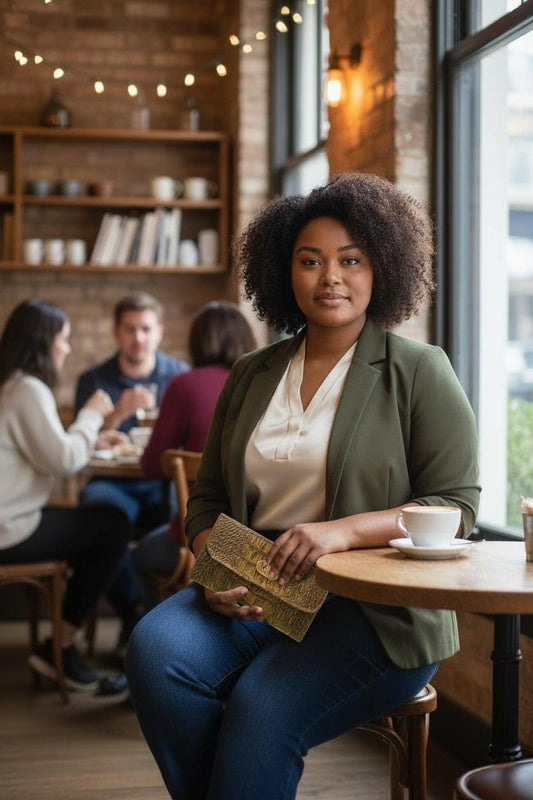 Women's Trifold Wallet with Twist Lock Closure, Bronze Faux Croc Clutch, Small Minimalist Dinner Hand Bag, Animal Print Purse, Gift for Her