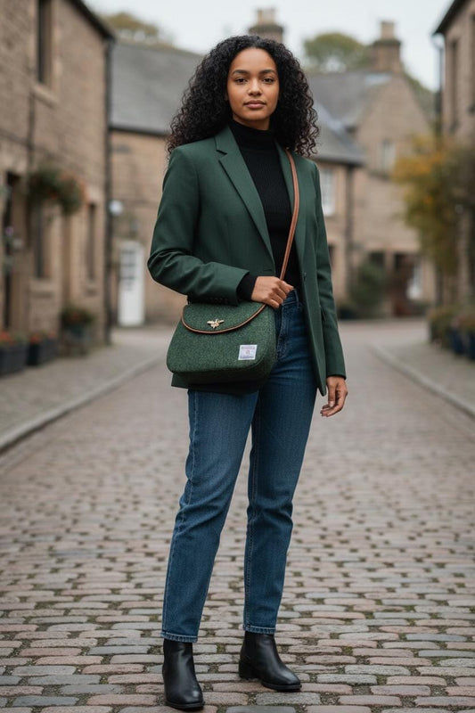 Crossbody Harris Tweed Glenwillow Saddle Bag Purse Forest Green