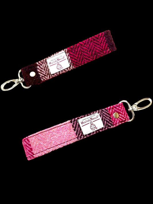 Harris Tweed Key Fob, Pink Plaid Wristlet Strap
