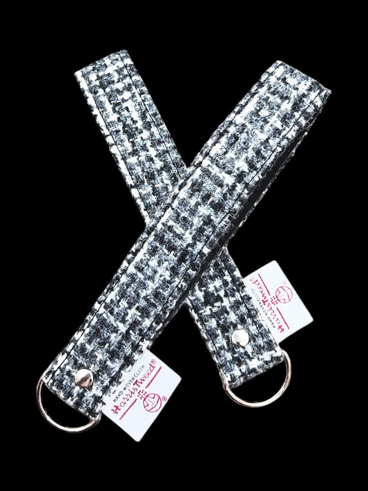 Harris Tweed Key Fob, Black White Crosshatch Strap, Handsfree Organization Accessory