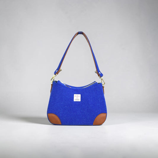 Harris Tweed Shoulder Bag: Two Tone Faux Leather Strap Purse Kentucky Royal Blue