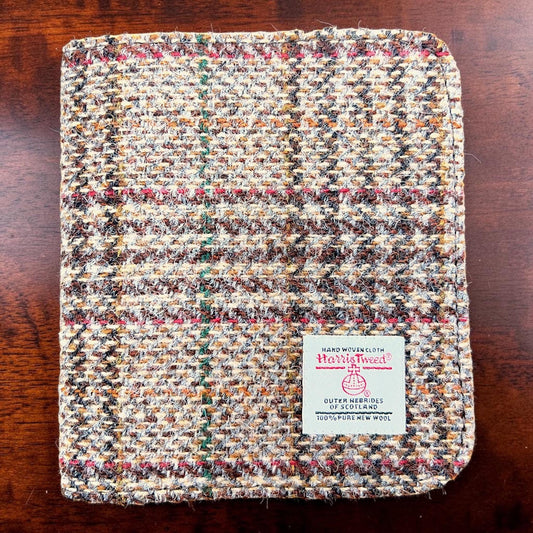 Harris Tweed Passport Cover with Credit Card Slots Brown Check