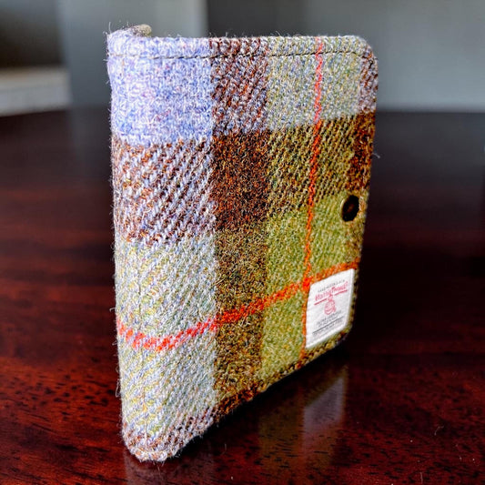 Harris Tweed Passport Cover with Credit Card Slots Macleod Blue Olive Brown