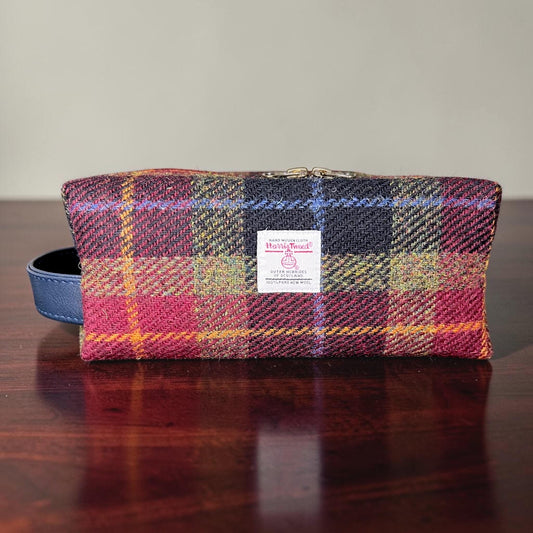 Men's Harris Tweed Dopp Kit, Minimalist Wool Travel Toiletry Bag, Black, Olive, Burgundy