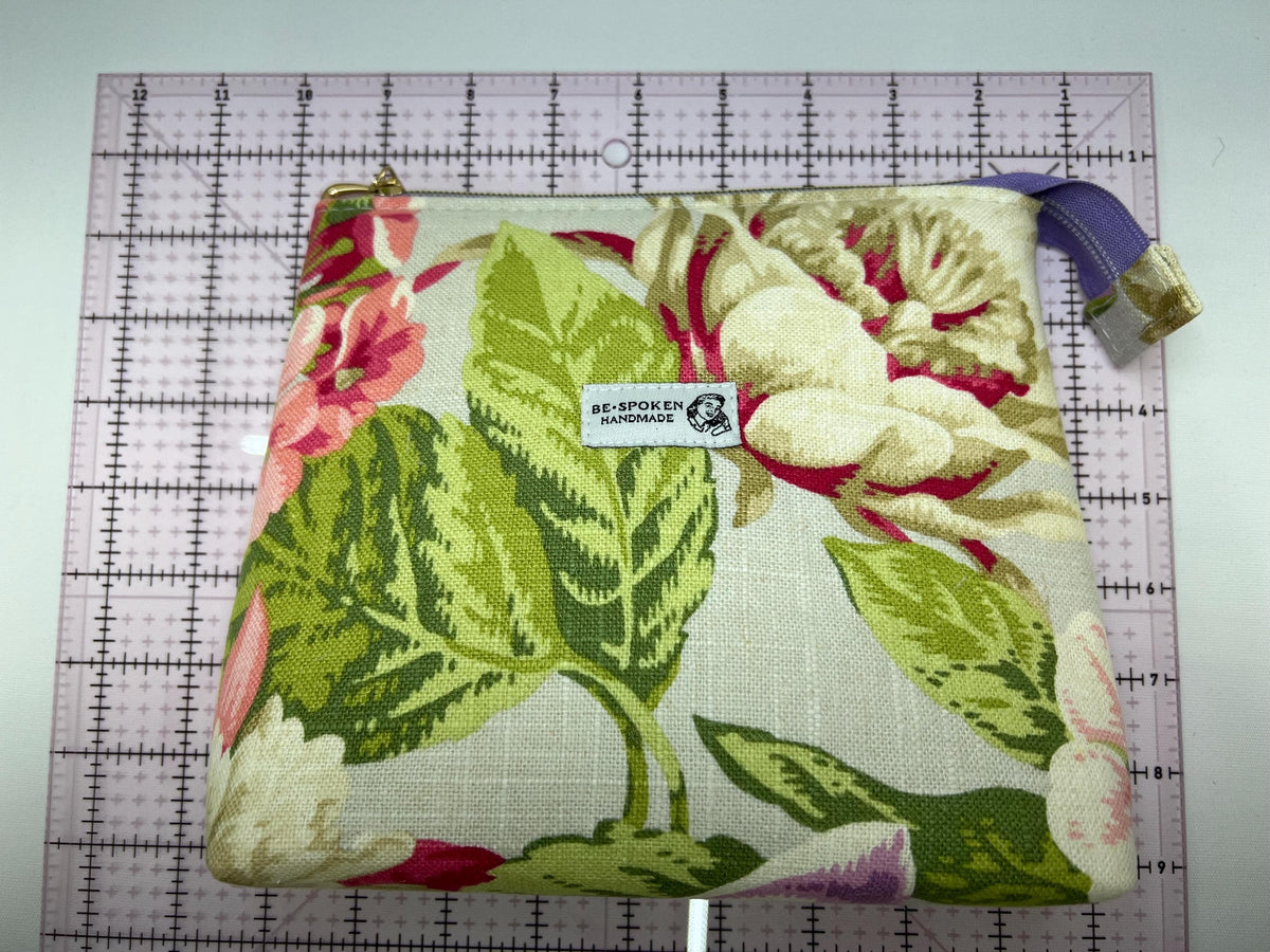 Handmade Large Print Floral Zipper Pouch, Women's Botanical Cosmetic Bag with Waterproof Lining, Make-up Toiletry Kit Gift for Her