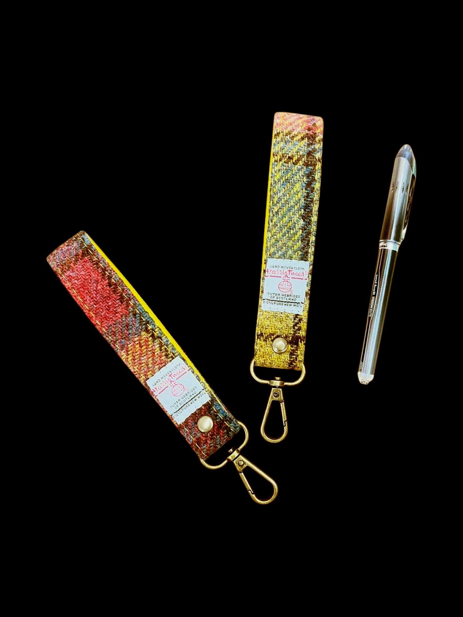Harris Tweed Key Fob, Yellow Aqua Turquiose Wristlet Strap