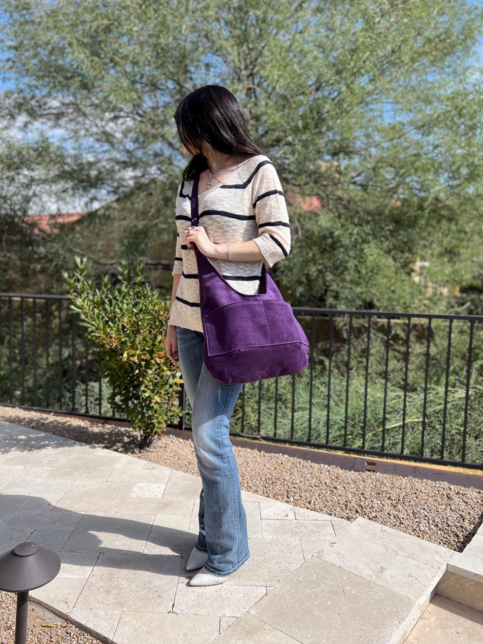 Crossbody Corduroy Hobo Bag