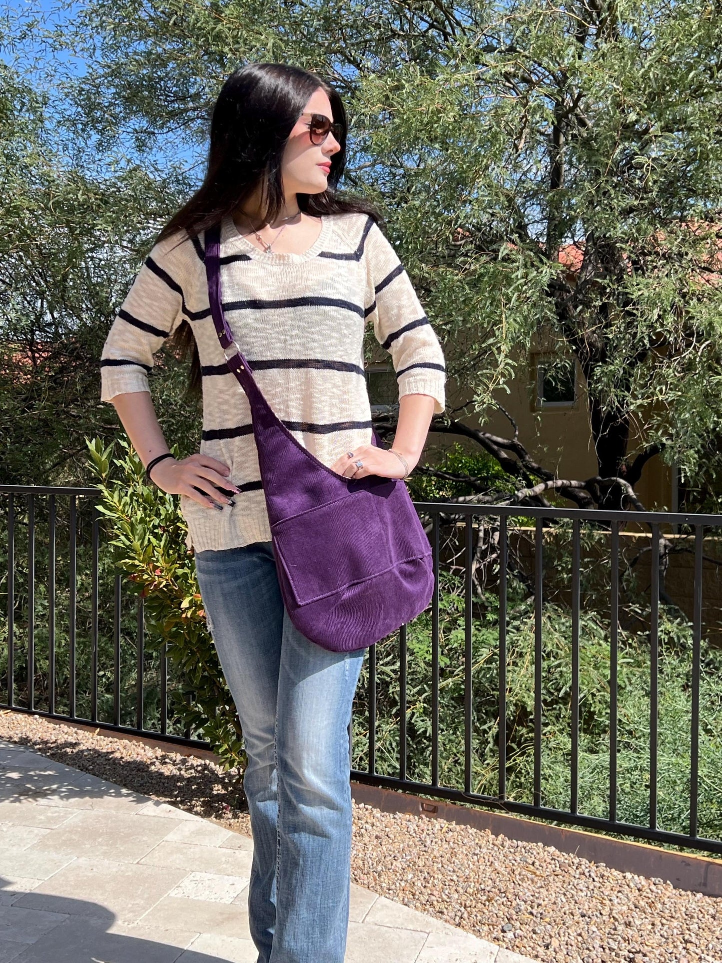 Crossbody Corduroy Hobo Bag
