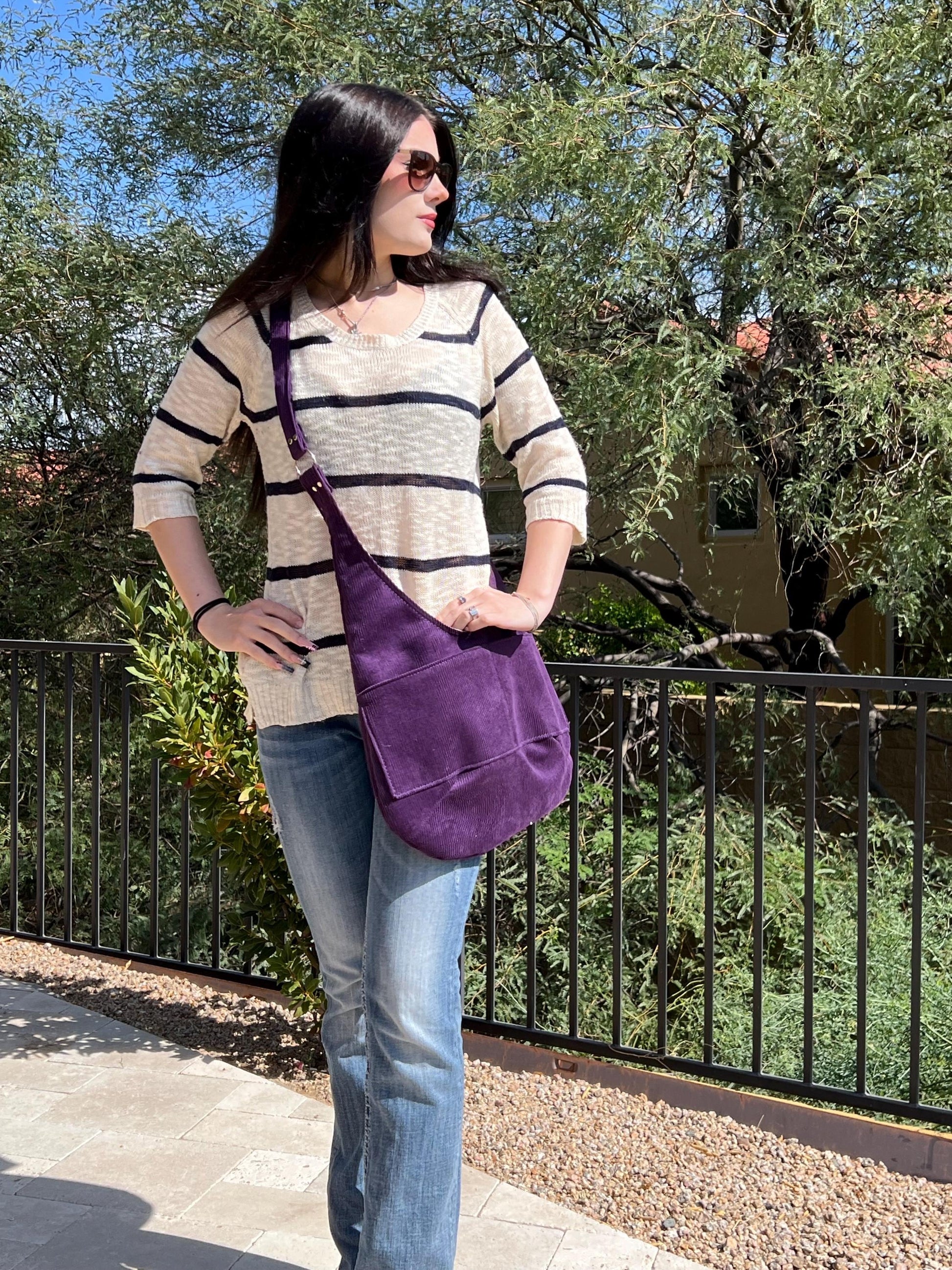 Crossbody Corduroy Hobo Bag