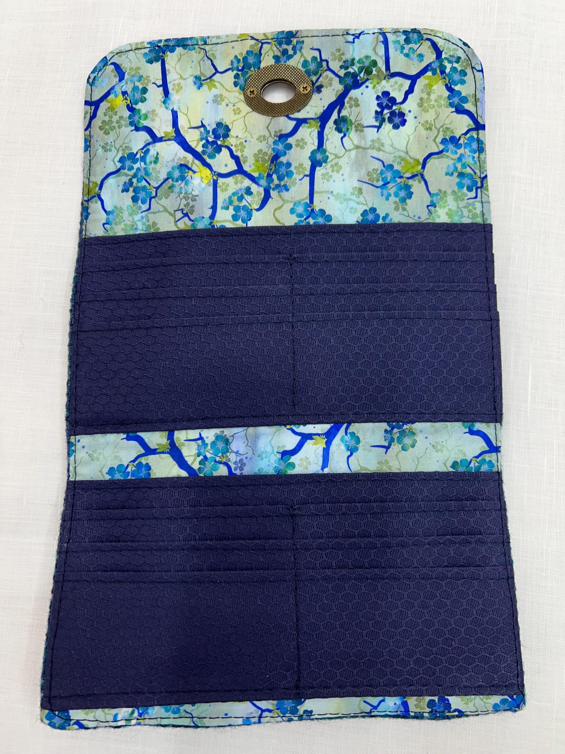 Trifold Harris Tweed Wallet with Twist Lock Closure Blue Plaid