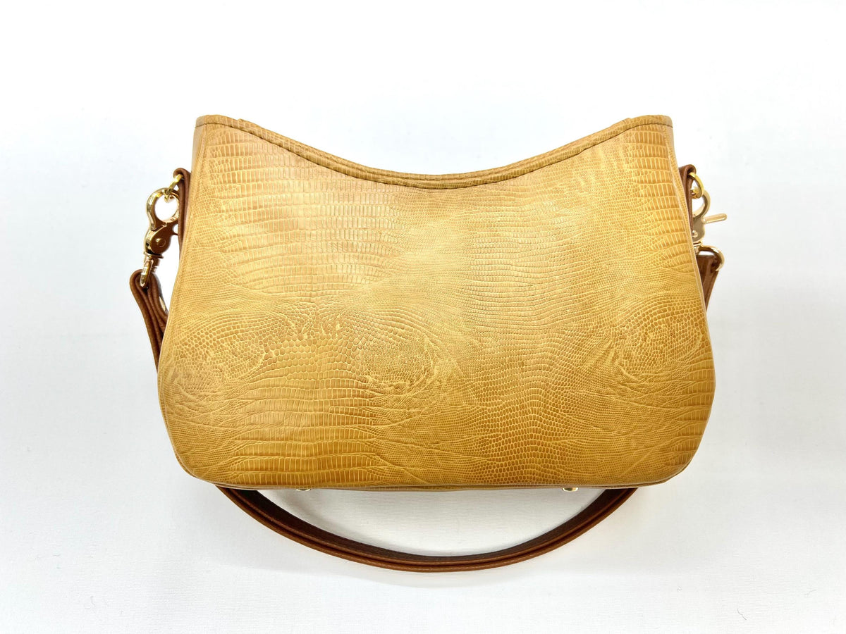 Camel Faux Lizard Leather Shoulder Bag, Modern Structured Handbag