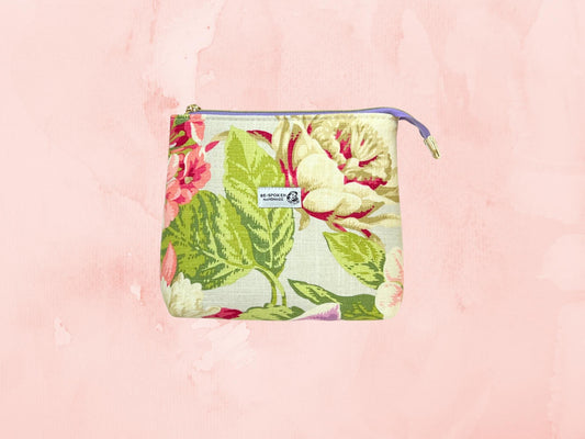 Floral Zipper Pouch | Handmade Linen/Cotton Blend Makeup Bag | Vintage Botanical Cosmetic Bag | Be•Spoken Handmade