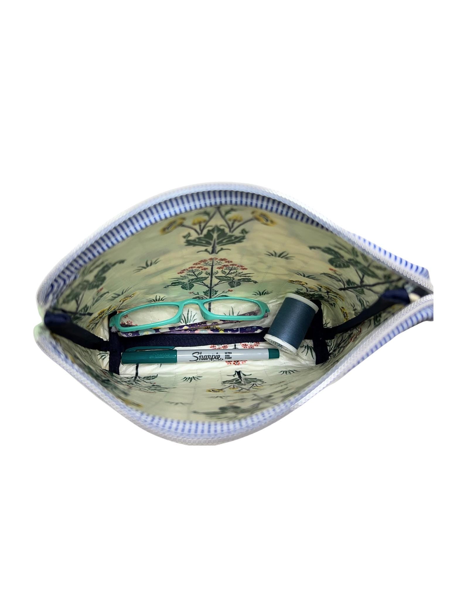 Sage Green Bird Floral Zipper Pouch | Handmade Makeup Bag | Botanical Bird Cosmetic Bag | Be•Spoken Handmade
