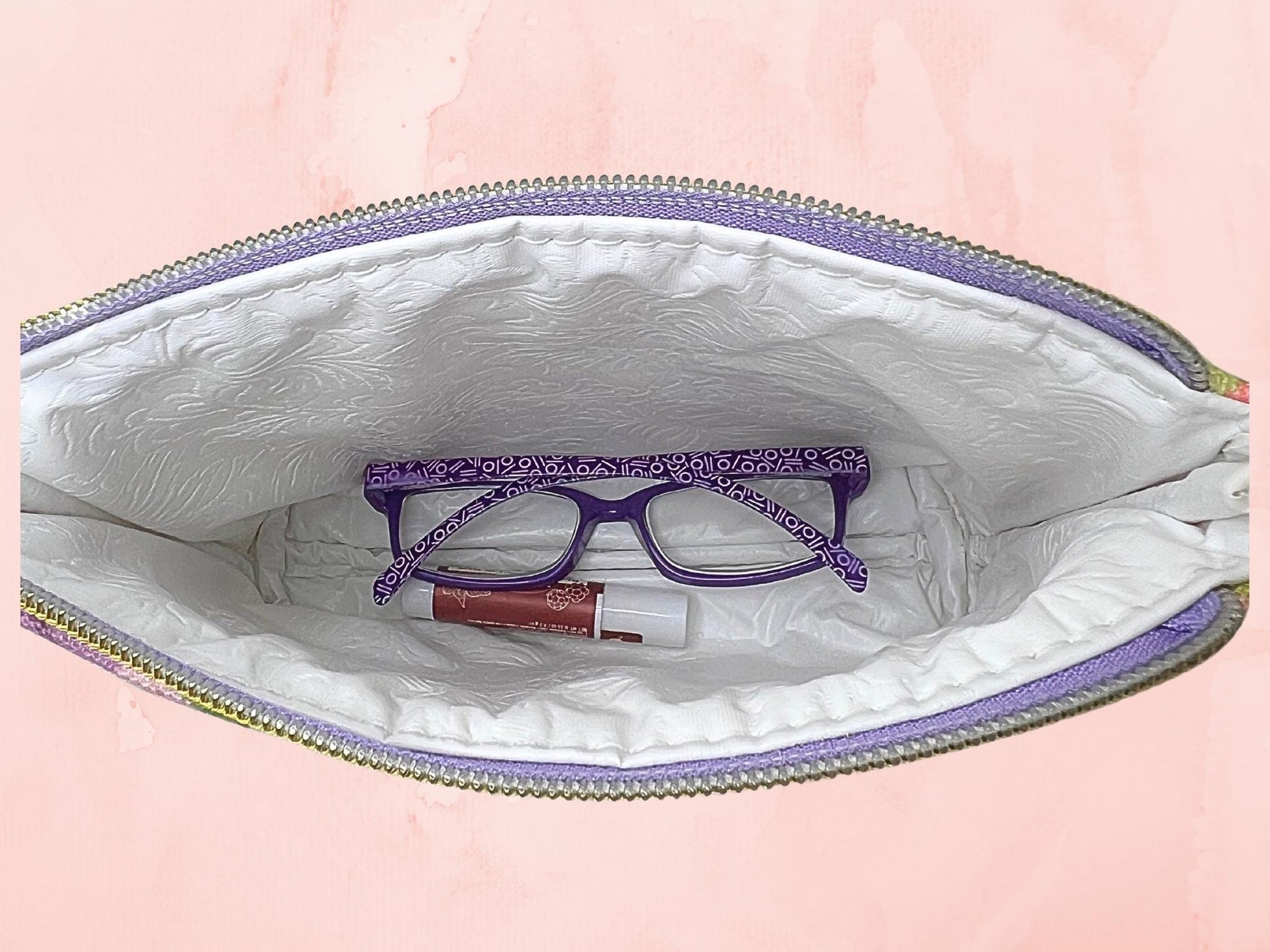 Handmade Large Print Floral Zipper Pouch, Women's Botanical Cosmetic Bag with Waterproof Lining, Make-up Toiletry Kit Gift for Her