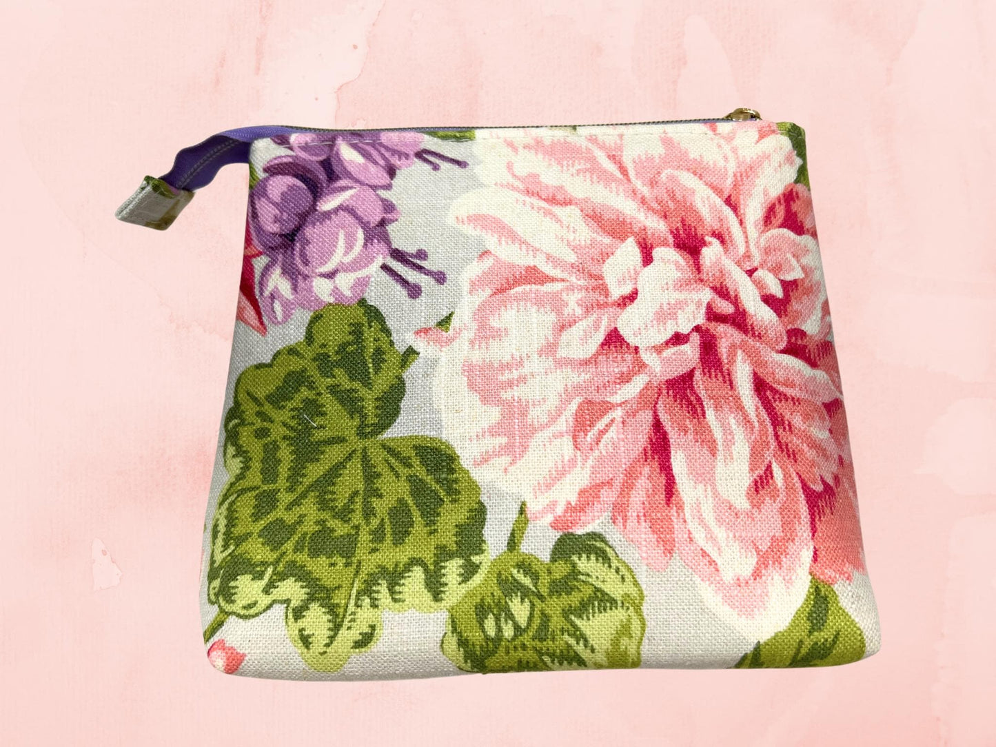 Handmade Large Print Floral Zipper Pouch, Women's Botanical Cosmetic Bag with Waterproof Lining, Make-up Toiletry Kit Gift for Her