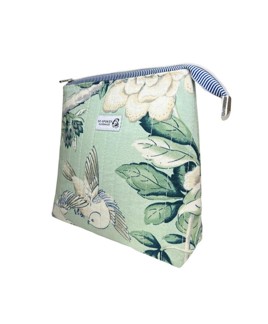 Sage Green Bird Floral Zipper Pouch | Handmade Makeup Bag | Botanical Bird Cosmetic Bag | Be•Spoken Handmade