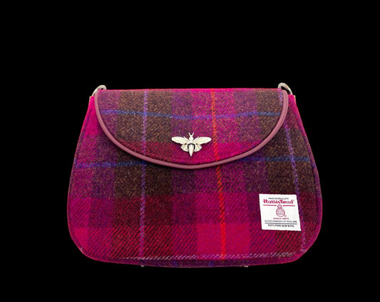 Crossbody Harris Tweed Glenwillow Saddle Bag Purse Cerise Plaid