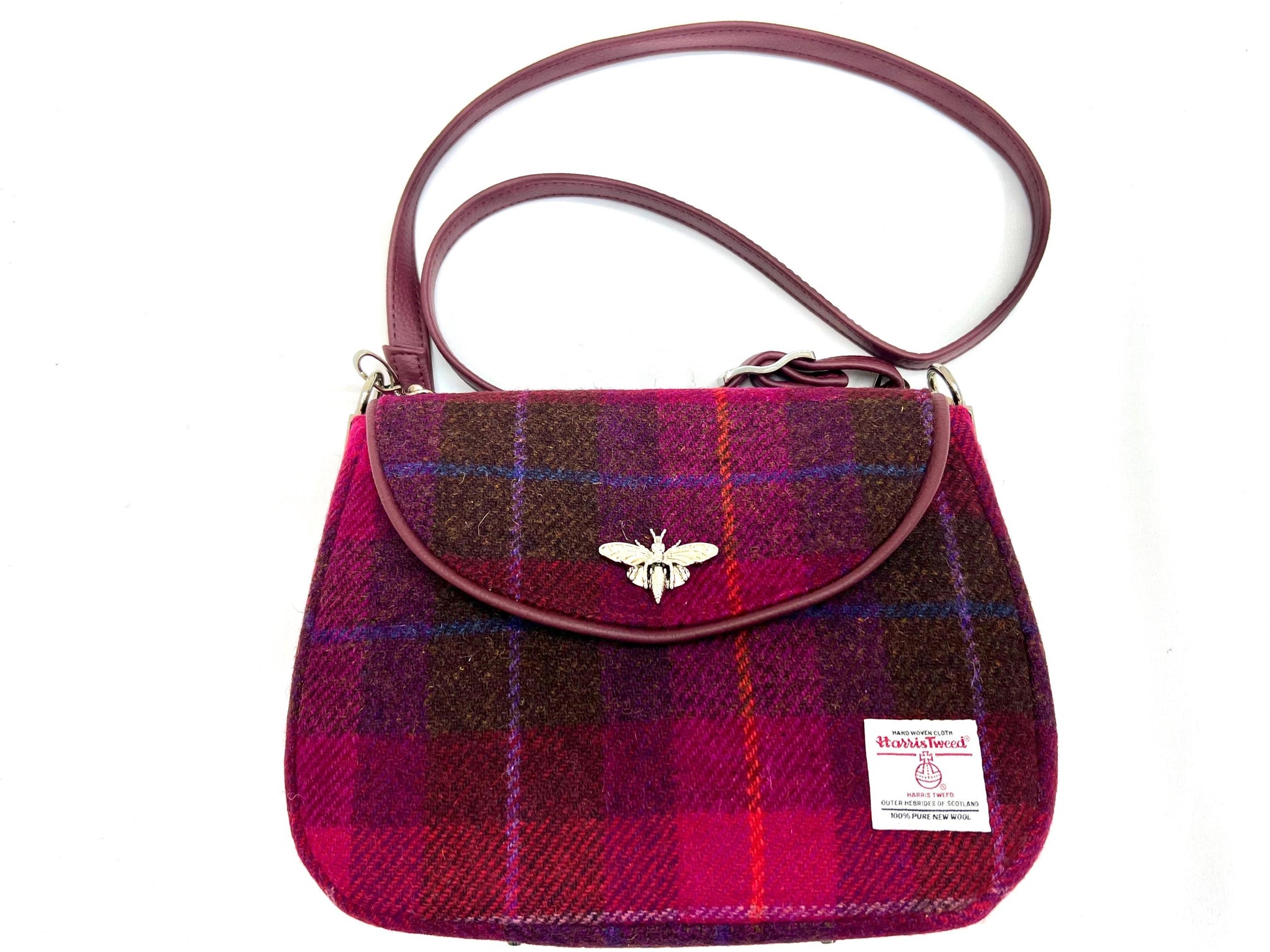 Crossbody Harris Tweed Glenwillow Saddle Bag Purse Cerise Plaid