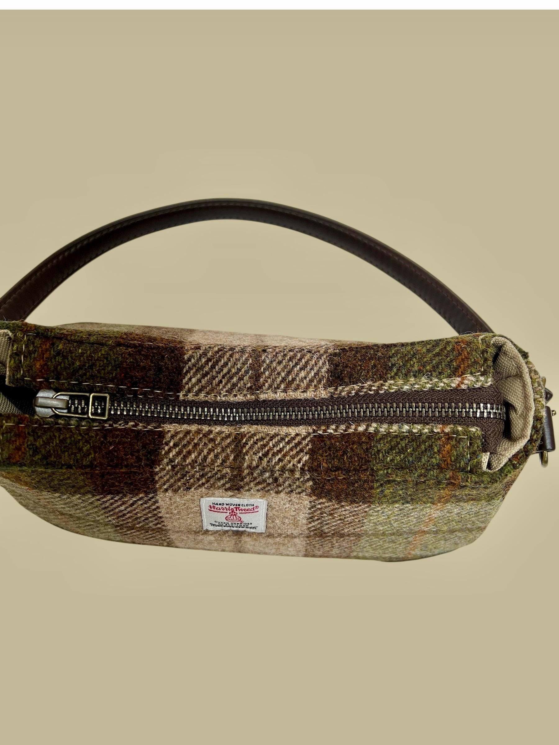 Harris Tweed Shoulder Bag with Detachable Strap Beige Brown Olive Plaid Handbag Fall Fashion Gifts