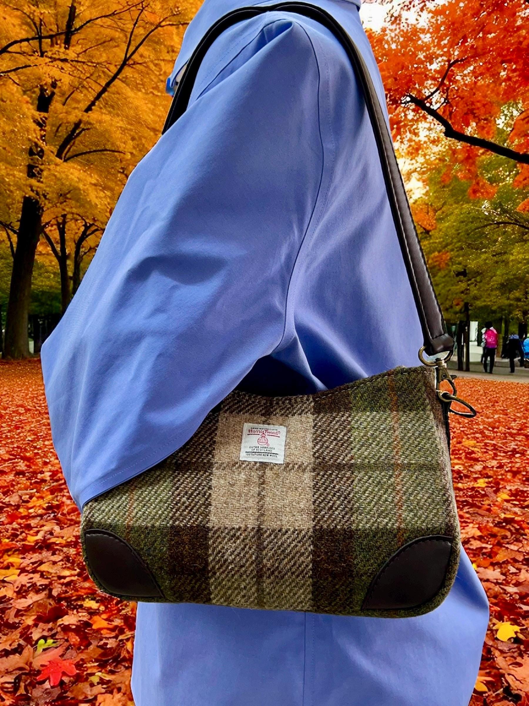Harris Tweed Shoulder Bag with Detachable Strap Beige Brown Olive Plaid Handbag Fall Fashion Gifts
