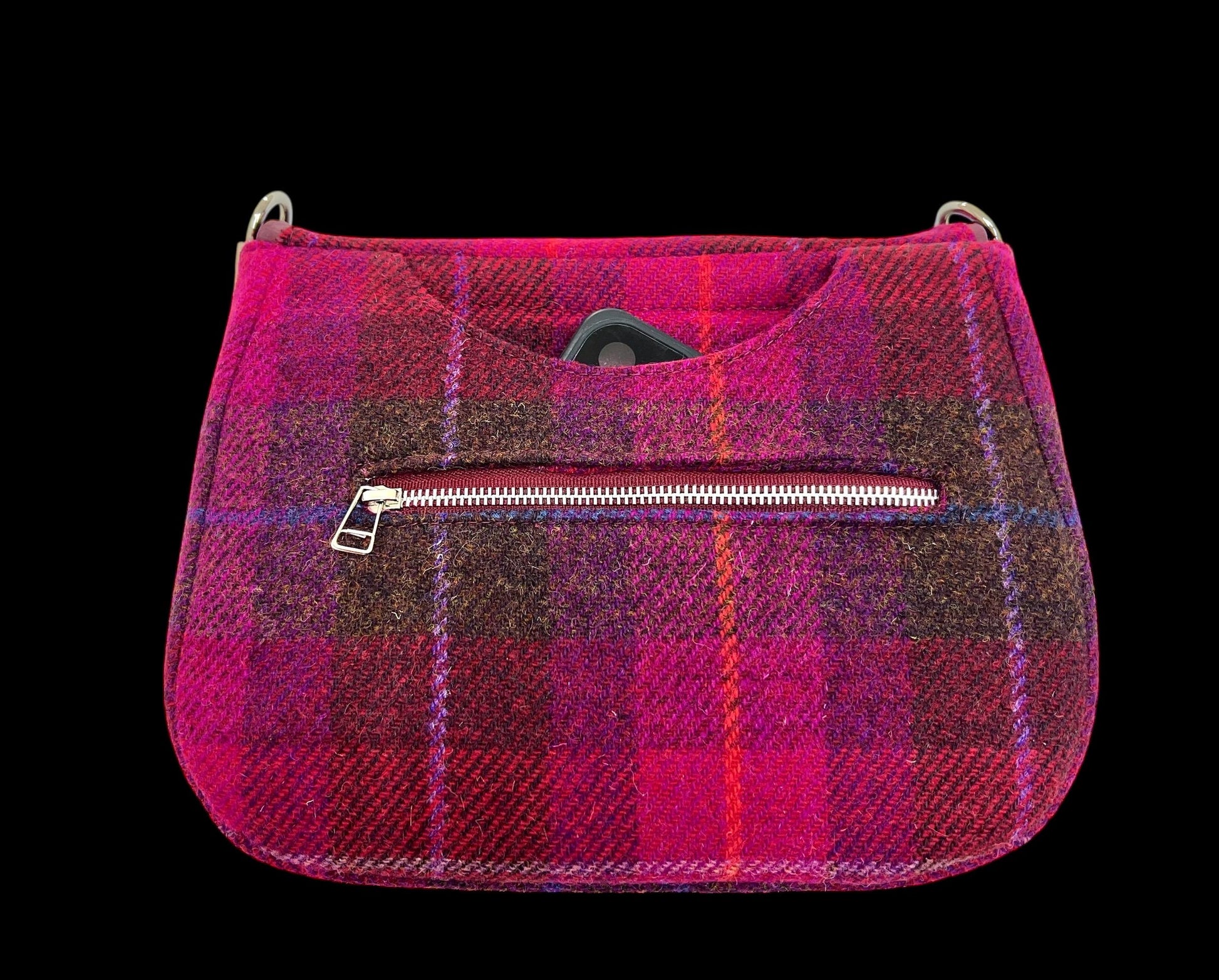 Crossbody Harris Tweed Glenwillow Saddle Bag Purse Cerise Plaid