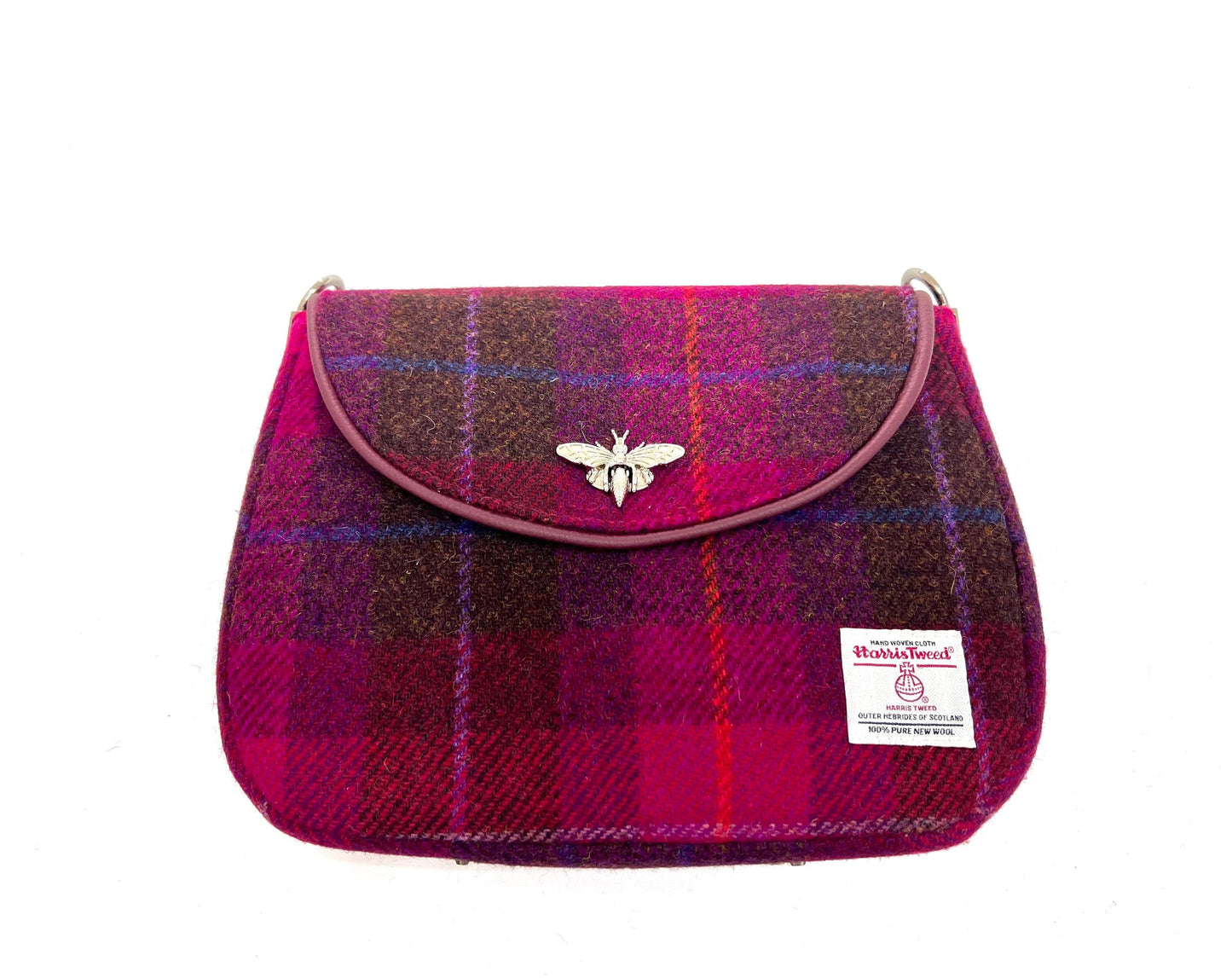Crossbody Harris Tweed Glenwillow Saddle Bag Purse Cerise Plaid