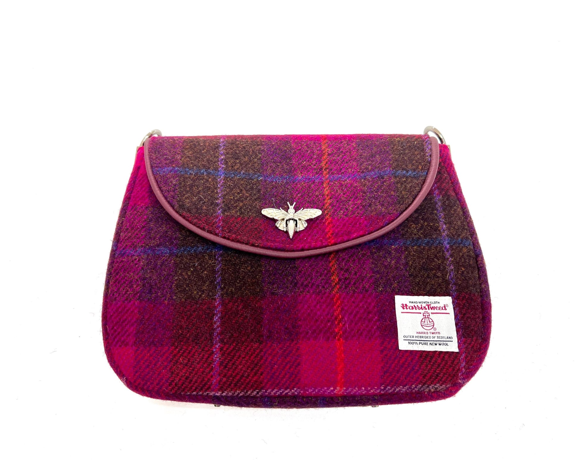 Crossbody Harris Tweed Glenwillow Saddle Bag Purse Cerise Plaid