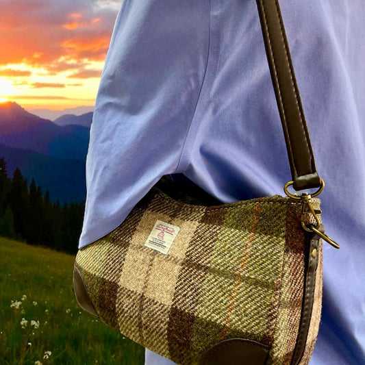 Harris Tweed Shoulder Bag with Detachable Strap Beige Brown Olive Plaid Handbag Fall Fashion Gifts