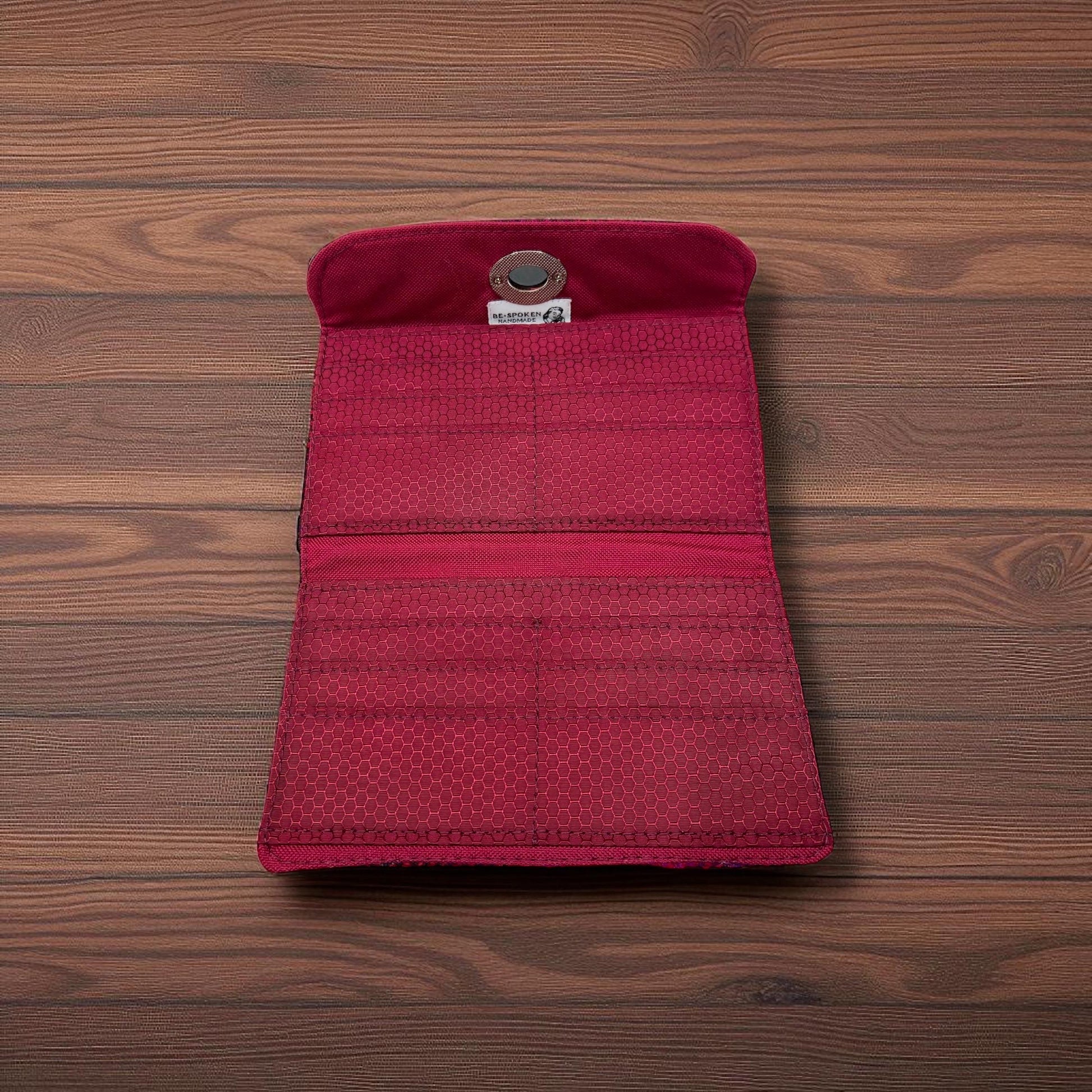 Trifold Harris Tweed Wallet with Gold Twist Lock Closure Cerise